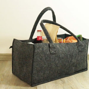 Filztasche grau, Shopper Filz, Filshopper, große Filztasche Einkaufstasche groß, Kamintasche, große Tragetasche, Geschenk Tante Geschenk Oma Bild 5