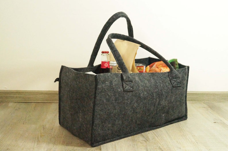 Filztasche grau, Shopper Filz, Filshopper, große Filztasche Einkaufstasche groß, Kamintasche, große Tragetasche, Geschenk Tante Geschenk Oma Bild 5