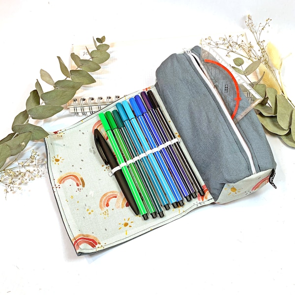 Gift back to school, pencil case school - blue - pencil case with rubber band, case for back to school, rainbow
