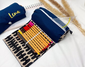 Pencil case blue/pencil case, pencil case, pencil case minimalist names, school, study, pencil case personalized, pen roll