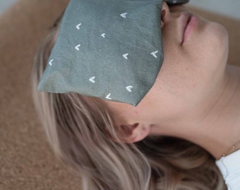 Yoga eye pillow for meditation filled with lavender + organic spelled matcha hearts