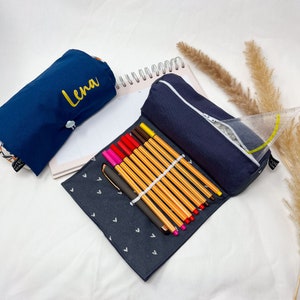 Pencil case heart petroleum blue/pencil case, pen case, pencil case fox with name, school, study, pencil case personalized