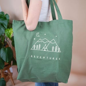 Shopper mit Spruch, Stoffbeutel „Adventure“, Baumwolltasche, XXL Strandtasche, Baumwolltasche– Nachhaltiger Jutebeutel mit langen Henkeln