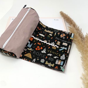 Federmäppchen personalisiert für Uni/ Studium/ Schule, Stiftemäppchen rosa Mädchen, Federtasche, Stiftetasche, Stifterolle, City, Stadt