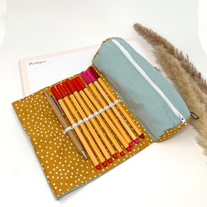 Personalized pencil case, yellow pencil case, pencil case, pencil case with name, school, study, pencil case, pencil roll, dots