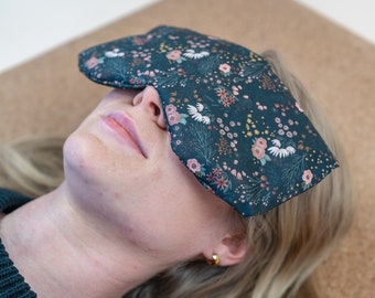 Biologisch oogkussen voor meditatie & yoga - kussen voor de ogen - met geur van lavendel en granen - dagelijkse stressverlichting - zwarte bloemen in boho-stijl