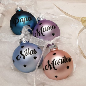 6cm Weihnachtskugel mit Namen, Glas, schwarz weiß rot blau lila silber pink rosa gold altrosa etc. matt glänzend 57mm 60mm *karokreativ*