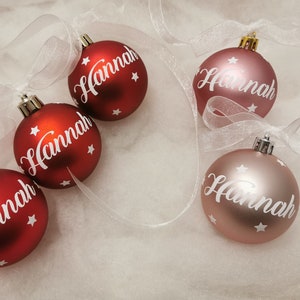 6cm Weihnachtskugel mit Namen, Kunststoff rot schwarz weiß rosa blau altrosa gold silber pink türkis grün, matt glänzend 60mm *karokreativ*