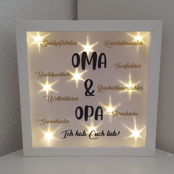 Oma und Opa ich hab euch lieb, wir haben euch lieb Leuchtrahmen Lichtrahmen Bilderrahmen, Geschenk individualisierbar mit Name *karokreativ*