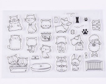 Katzen und Hunde Silikonstempel Clearstamp Motivstempel DIY Basteln cats dogs