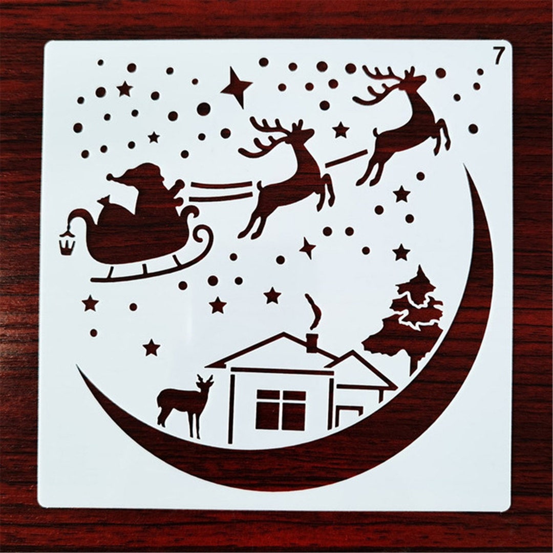 Schneespray-Schablone 20cm 'Merry Christmas Rentier' – Weihnachts-Fensterbild Mit Sternen, Wiederverwendbar Aus PET