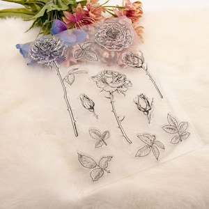 Rose Rosen und Blätter Blume Silikonstempel Clearstamp Motivstempel DIY Basteln