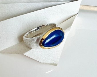 Lapislazuli Ring 925 Sterling Silber/teilvergoldet