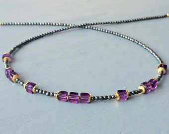 Amethyst hematite Necklace 925 Gold Plated