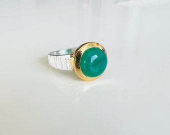 Chrysoprase ring 925 sterling silver/partially gold-plated