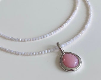 Opal Collier mit pink Opal Anhänger 925 Sterling Silber