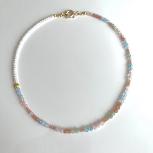 Beryl necklace with freshwater cultured pearls 925 Sterling silver gold plated