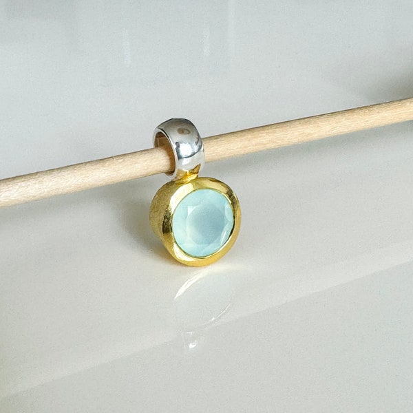 Aqua Chalcedony pendant 925 sterling silver/partially gold-plated