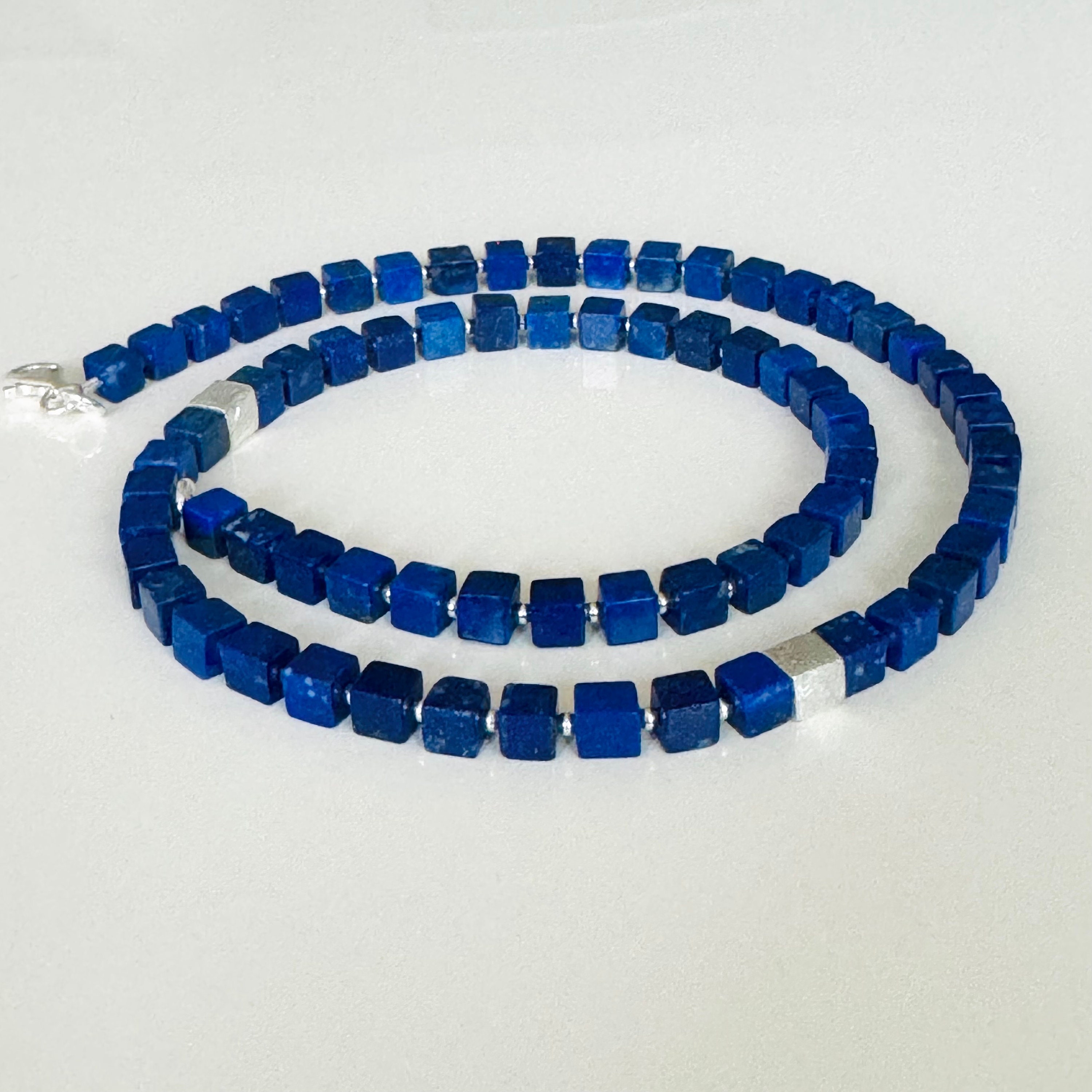 Lapis Lazuli Cube Necklace 925 Silver