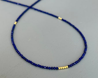 Delicate Lapis Lazuli Necklace 925 Sterling Silver Gold Plated
