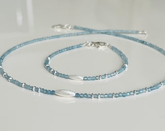 Zartes Aquamarin Schmuck Set 925 Sterling Silber