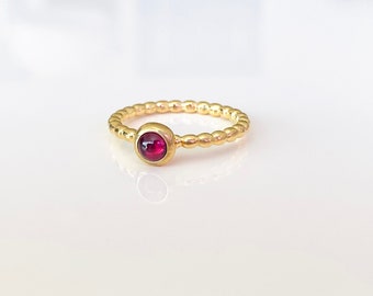 Rhodolite Stack Ring 925 Sterling Silver Gold Plated