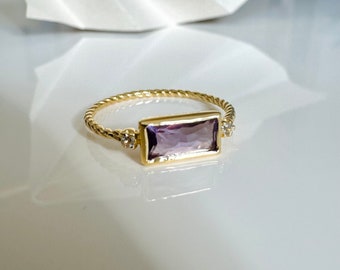 Very delicate amethyst ring 925 sterling silver 18kt gold plated