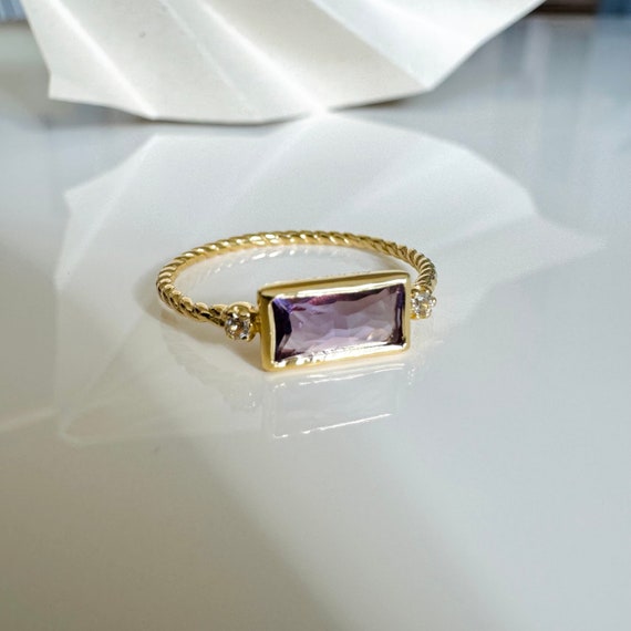 Ganz zarter Amethyst Ring 925 Sterling Silber 18kt vergoldet