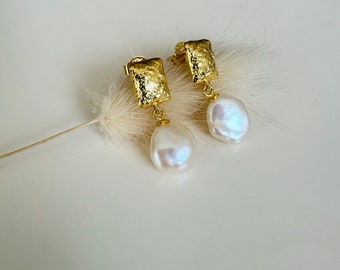 Baroque pearl earrings 925 sterling silver gold plated