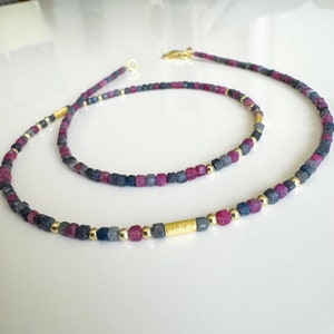 Safir Rubin Kub Halsband 925 Sterling Silver Förgyllt