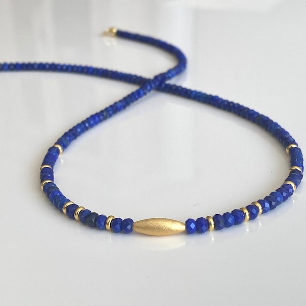 Lapis Lazuli Collier 925 Argent Sterling Plaqué Or