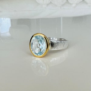 Topaz ring in bicolor look 925 Sterling silver/partially gold-plated