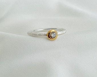 Diamond ring bicolor 925 sterling silver/gold plated