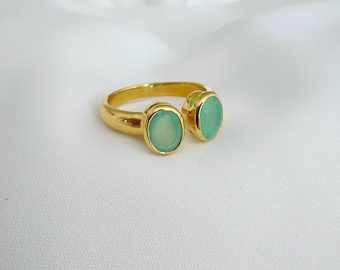 Chrysoprase ring 925 sterling silver gold plated