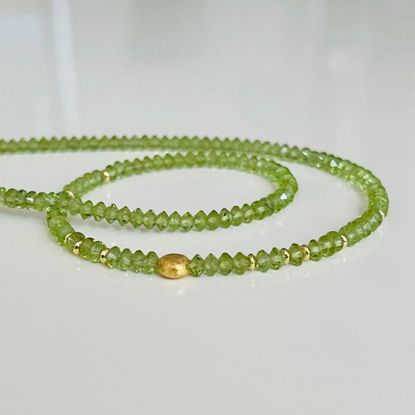 Leuchtende Peridot Kette 925 Sterling Silber vergoldet