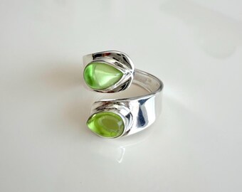 Croise ring with peridot quartz, 925 sterling silver
