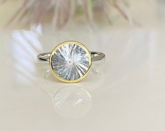 Rock crystal ring in bicolor look 925 sterling silver partially gilded