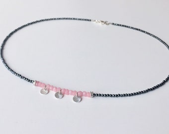 Collar de Hematita y ágata rosa 925 Plata