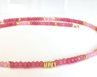 Collar de ágata rosa 925 Chapado en oro de plata de ley