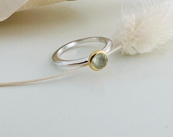 Prehnite ring 925 Sterling silver/partially gold-plated ring size 52