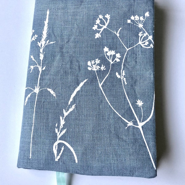 Linen sketchbook cover, sketchbook cover, wildflower linen, linen cover, book cover, fabric book cover, printed linen, blue linen, a5 book