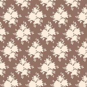 Könnte beinhalten: Ein nahtloses Muster mit weißen Blumensträußen auf braunem Hintergrund. Das Blumenmuster wiederholt sich über das gesamte Muster.