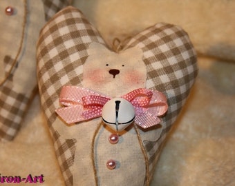 Sweet heart with teddy-brown beige Vichystoff