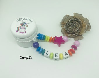Milk tooth can Unicorn Rainbow with desired name
