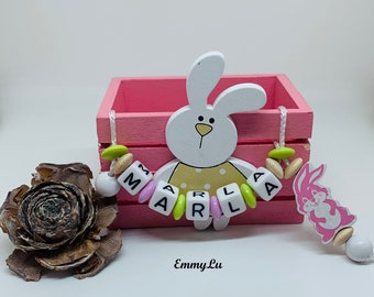 Easter basket bunny made of wood with desired name