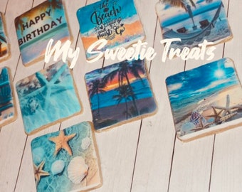 Beach theme birthday cookies/Beach Cookies/Birthday Cookies/Sunset Cookies Beach Cookies 1{Dozen}
