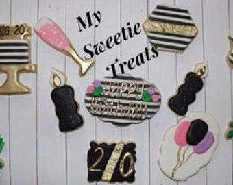 Birthday Cookies/custom cookies/Cookie Gift /custom sugar cookies/Royal icing sugar cookies/Elegant Birthday Cookies{1Dozen}