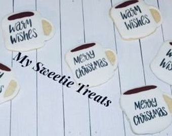 Christmas/Warm Wishes/Merry Christmas Mug Cookies/Corporate Cookies/ Holiday Cookies 1{Dozen}