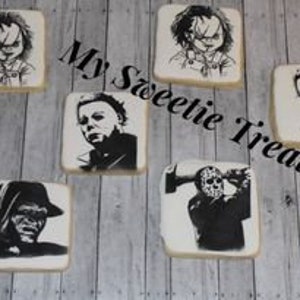 Custom Halloween Royal Icing Cookies – Spooky Horror Movie Characters – 12 Hand‑Decorated Sugar Cookies – Party Favors
