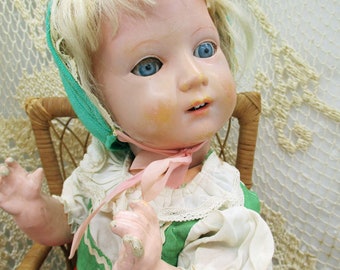 antike Schildkröt Puppe Zellupoid,  Miblu ,  " Klein Ella " 30 Jahre, selten